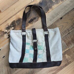 Recycled Cotton Sack Totebag with Leather Handles